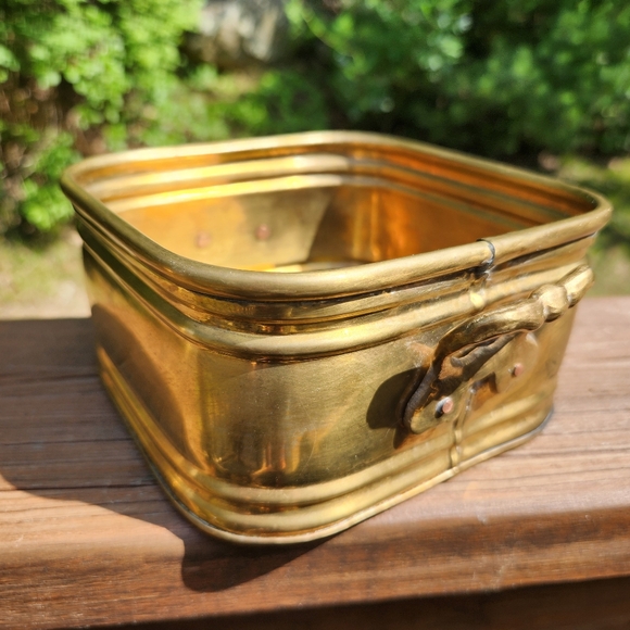 Vintage Brass Square Planter with 2 Handles - Picture 1 of 16